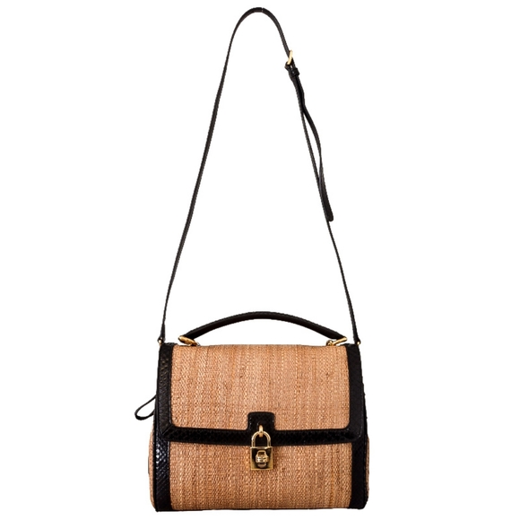 DOLCE & GABBANA Exotic Python Beige Raffia Designer Satchel Shoulder Han… - Picture 2 of 9